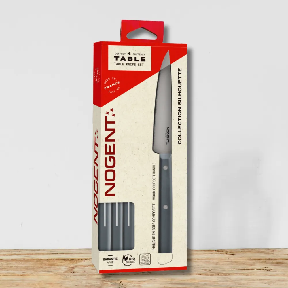Nogent, coffret 4 couteaux de table, collection silhouette, bleu gris