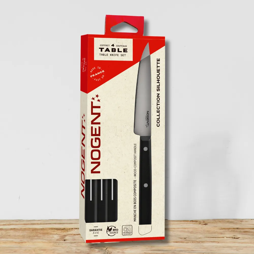 Nogent, coffret 4 couteaux de table, collection silhouette, noir