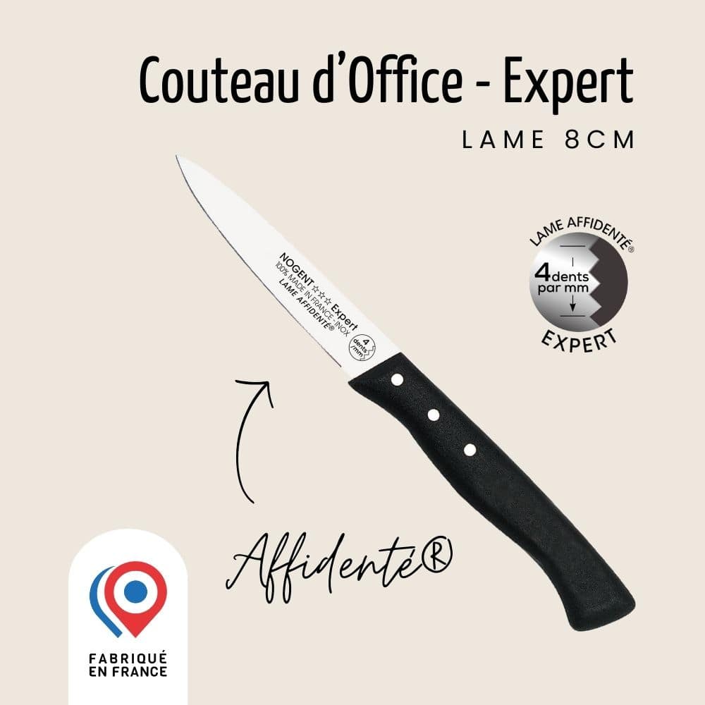 Nogent, Couteau d’Office, Lame 8 cm, 4 dents au mm, Affidenté® Confort
