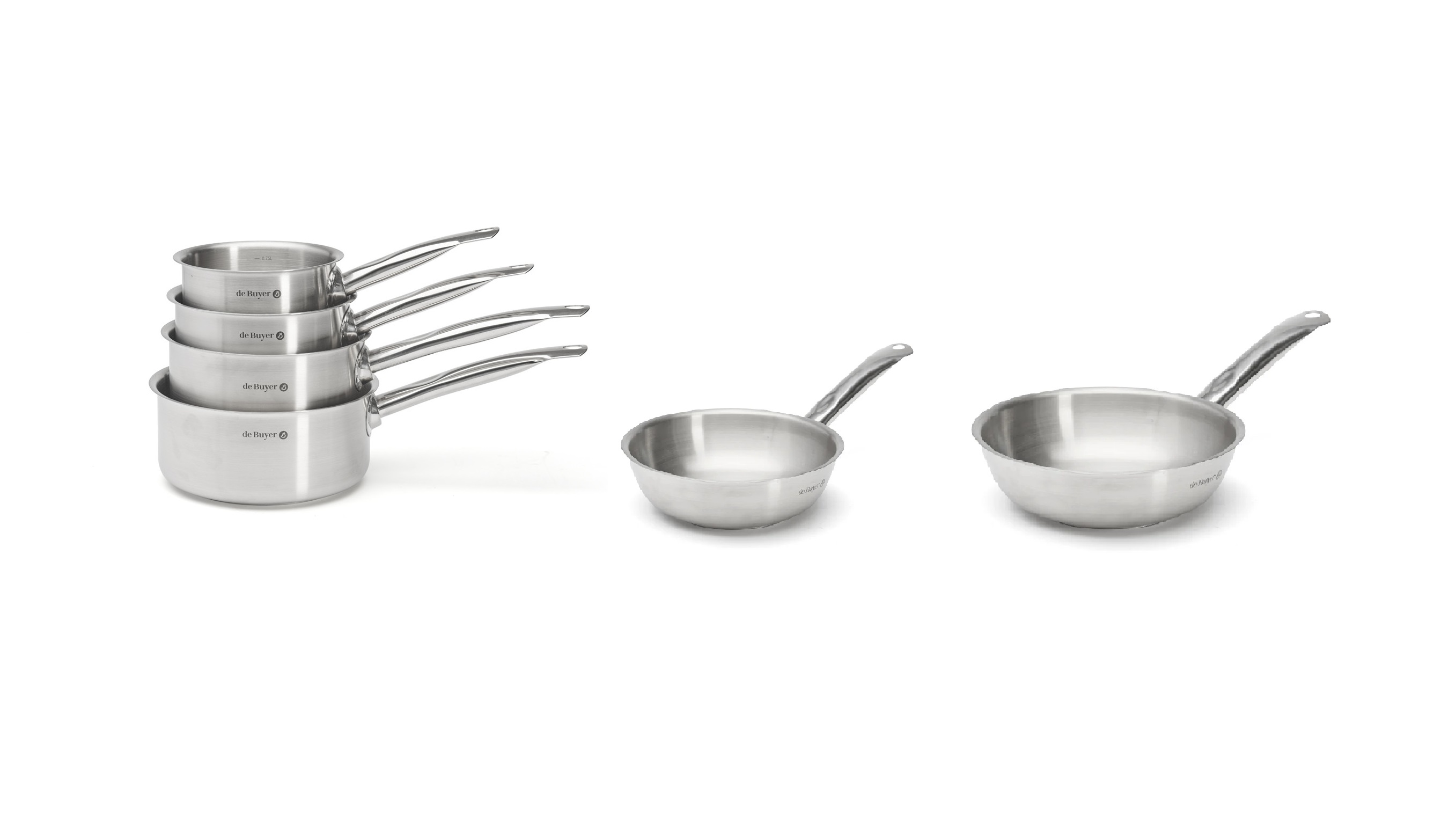batterie, série de 4 casseroles + 2 poeles (20cm et 24cm) en inox 18/10 PRIM'APPETY, De Buyer