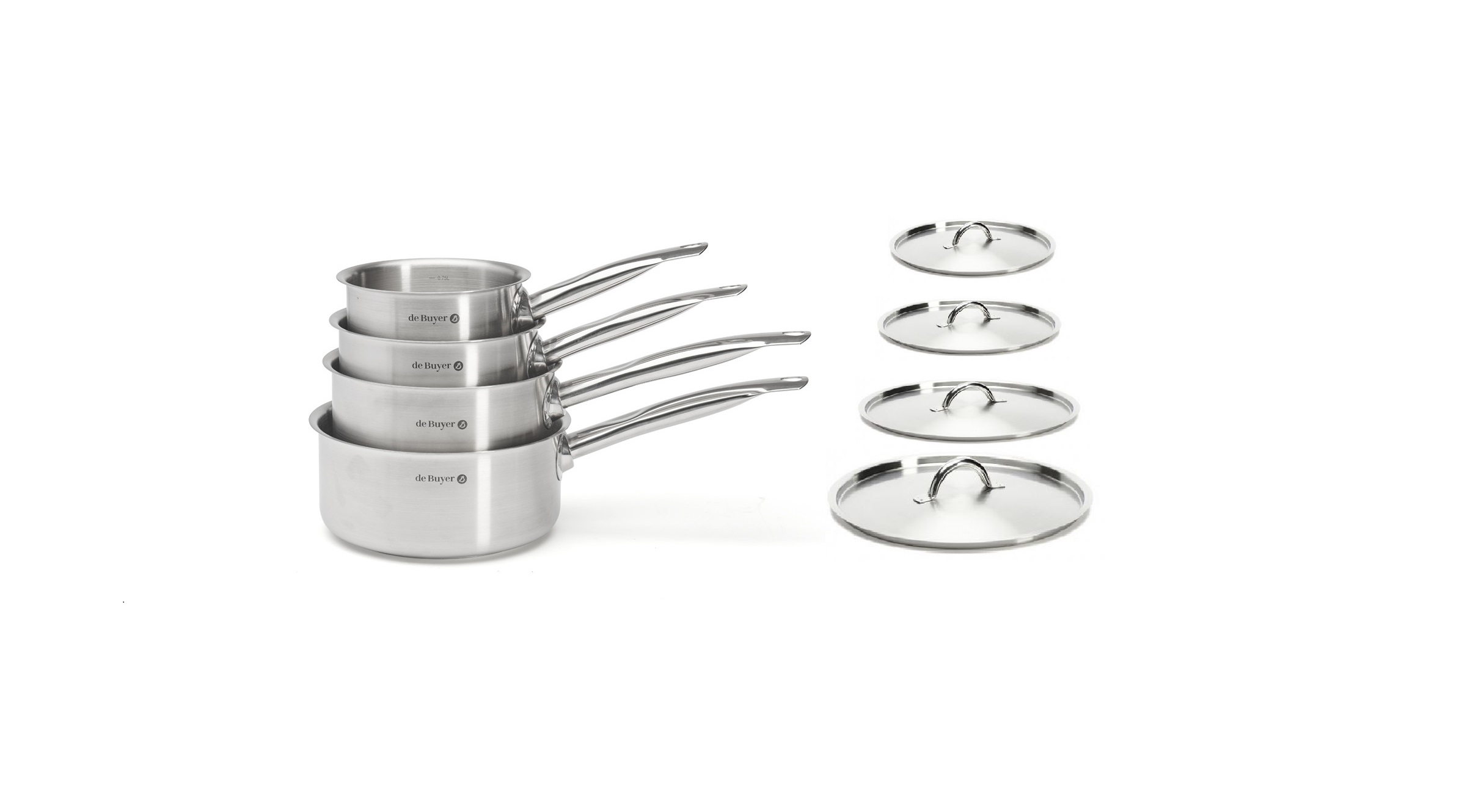 batterie, série de 4 casseroles + 4 couvercles en inox 18/10 PRIM'APPETY, De Buyer