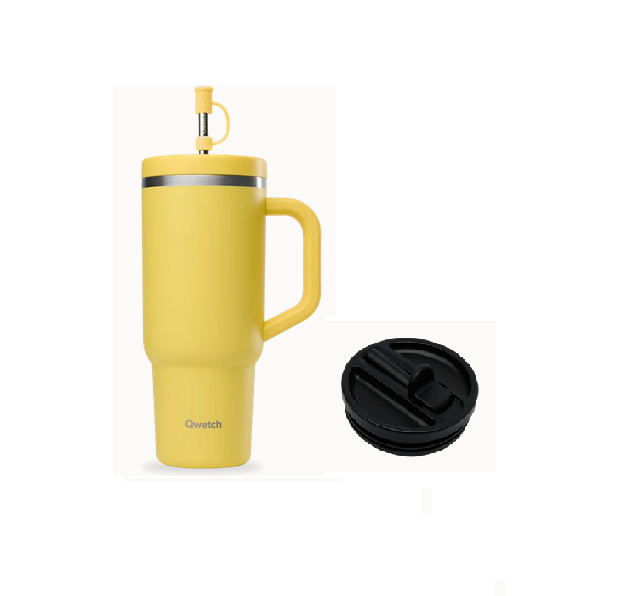Travel Cup isotherme + Bouchon étanche, pastel citron, QWETCH, QD3958