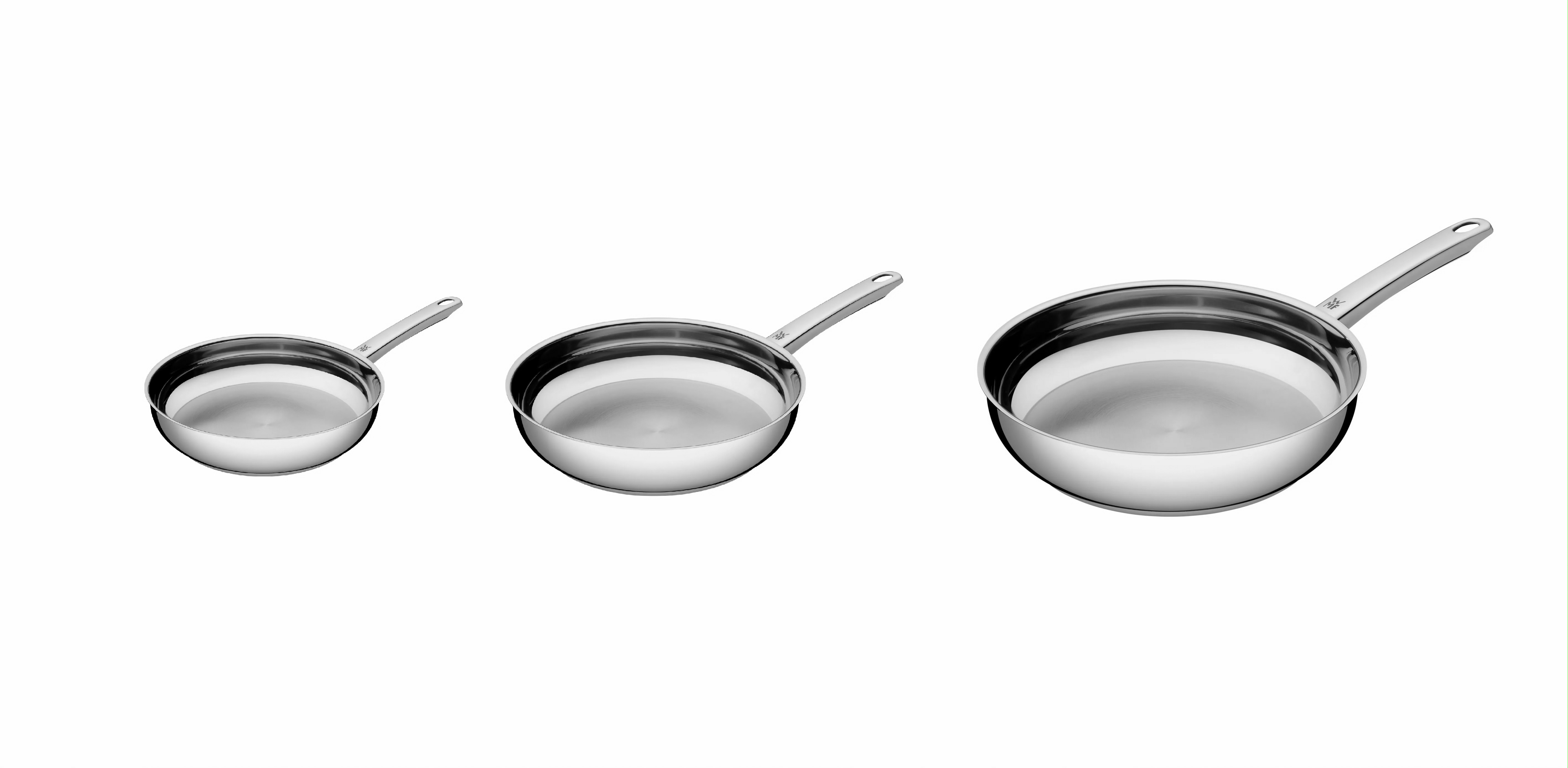 lot de 3 poêles à frire en acier inoxydable 20 cm, 24cm et 28cm, WMF